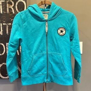 🐠Converse All Star hoodie sweatshirt blue full zip  pockets Small 8-10 years